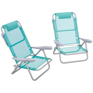 Set 2 scaune de camping pliabile cu tetiera si spatar reglabil in 6 pozitii, aluminiu/plasa transpirabila/spuma, 62x65x80 cm pliat 72x65x17 cm, sezut 47x39x20 cm, tetiera 25x13x5 cm, capacitate 120kg, albastru/gri - Verificat A · Re-Bloom