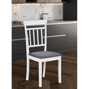 Set 2 scaune dining / bucatarie Drimus Hudson, lemn masiv, tapiterie stofa,100 kg, 94x50x42 cm, alb/gri - Img 2