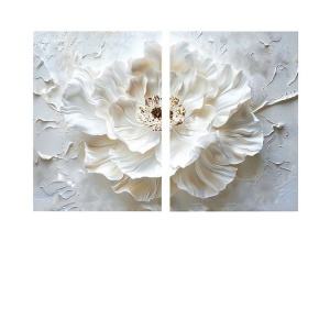Set 2 tablouri decorative canvas model floral, 2x80x120 cm, panza/lemn, alb - Verificat A · Re-Bloom