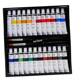 Set 24 Vopsele acrilice int!rend, cu 2 pensule, rezistente la apa pentru hartie, lemn, panza, argila, pietre, ipsos, 12 ml, Resigilat, Grad A - Img 2
