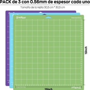 Set 3 covorase de taiat Htvront, silicon. albastru/verde/mov, 30,5 x 30,5 cm