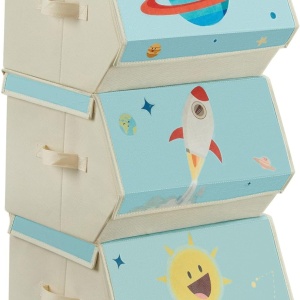 Set 3 cutii de depozitare pentru copii Songmics, textil, multicolor, 38 x 35 x 25 cm, Resigilat, Grad A