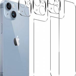 Set 3 folii pentru camera si 2 pentru spatele telefonului iPhone 14 Plus Effcotuo, sticla securizata, transparent, 6,7 inchi