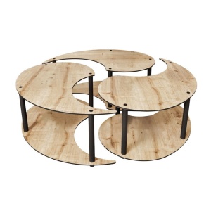 Set 3 masute de cafea Asir, MDF, stejar/negru, 70 x 38 cm