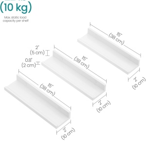 Set 3 rafturi de perete Songmics, PAL, alb, 10 x 38 x 5/2 cm, Resigilat, Grad A - Img 4