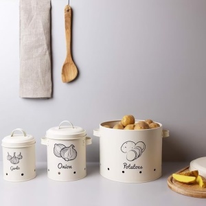 Set 3 recipiente pentru depozitarea legumelor, Navaris, Crem, Resigilat, Grad A - Img 3