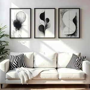 Set 3 tablouri decorative MDF, 3x50x70 cm, alb/gri/negru - Verificat B · Re-Bloom