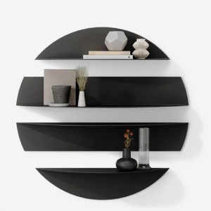 Set 4 rafturi de perete semi-circulare 76x76 cm, metal 1.2mm vopsit electrostatic pulbere, design circular modular, negru - Verificat A · Re-Bloom