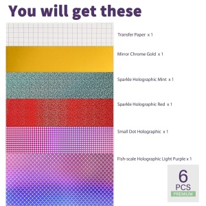 Set 6 coli de hartie pentru transfer termic Ehdis, vinil, multicolor, 30 x 30 cm