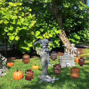 Set 6 semne de avertizare pentru decorare gradina la Halloween Katoom, plastic/carton, multicolor, 15 x 11 cm - Img 6