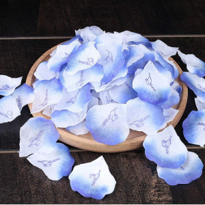 Set 600 petale de trandafir CHSYOO, matase, alb/albastru inchis, 5 cm - Img 2