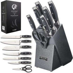 Set 8 piese Cutite pentru bucatarie, Suport Granit, foarfeca, Premium, Otel Inoxidabil German X50 Ultra+, Negru, Resigilat, Grad A