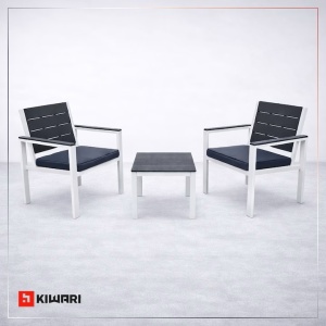 Set 8 x set mobilier gradina Kiwari, masa 52x48x39 cm + 2 scaune 62.5x64x78 cm, plastic/cadru metalic, perne incluse, gri/alb - Img 4