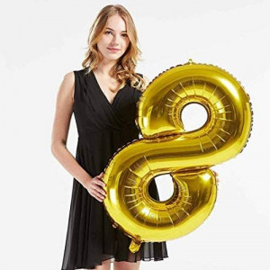 Set aniversar cu balon si lumanare pentru 5 ani REVIBOS, folie/ceara, auriu, 100 cm / 12,5 x 3,5 cm - Img 2