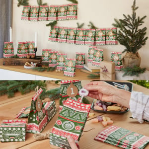 Set calendar de Advent pentru Craciun Livaia, hartie/textil, multicolor, 24 piese