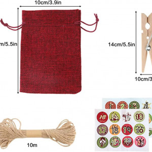 Set calendar de advent pentru Craciun MMDOCO, textil/lemn/hartie, multicolor, 72 piese