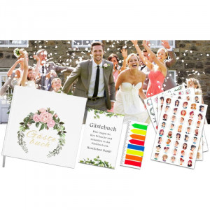 Set carte de oaspeti si 4 coli cu autocolante pentru nunta Taope, hartie, multicolor, 21,5 x 21 cm/15 x 21 cm - Img 3
