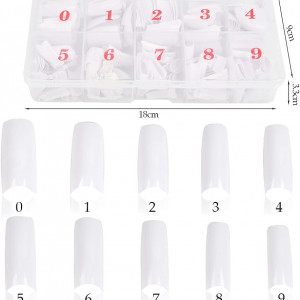 Set cutie cu 500 de unghii artificiale cu cutter si pile FOCCTS, acrilic/metal, alb, 18 x 9 x 3,3 cm 