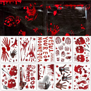 Set de 10 coli cu  stickere pentru fereastra de Halloween Binxwa, PVC, rosu/negru, 20 x 30 cm 