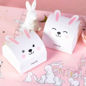 Set de 10 cutii cadou pentru Paste KEELYY, hartie, alb/roz, 8,5 x 8,5 x 7,5 cm - Img 2