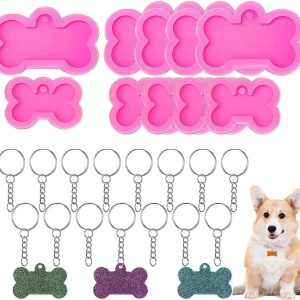Set de 10 forme pentru brelocuri si 20 lantisoare Smallterm, silicon/metal, roz/argintiu