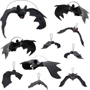 Set de 10 lilieci pentru Halloween Idota, cauciuc, negru/rosu/alb