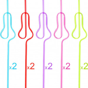 Set de 10 paie curbate pentru bauturi Qpout, plastic, multicolor, 27 cm - Img 7