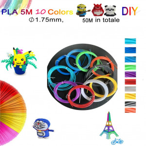 Set de 10 role Filamente stilou 3D VABOO, PLA, multicolor, 1,75 mm x 5 m - Img 3