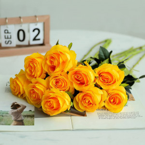 Set de 10 trandafiri artificiali Hawesome, matase/plastic, galben/verde, 54 cm - Img 8