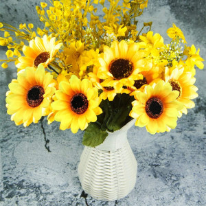 Set de 100 capete de floarea soarelui artificiale Mocoosy, matase/plastic, galben/maro, 7,5 cm - Img 4
