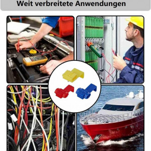 Set de 100 conectori terminali pentru cabluri auto Shentian, albastru/rosu/galben, plastic/cupru - Img 2