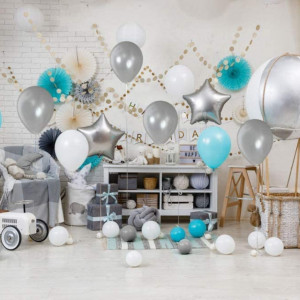 Set de 100 de baloane pentru petrecere JIASHA, latex, argintiu, 30 cm - Img 5