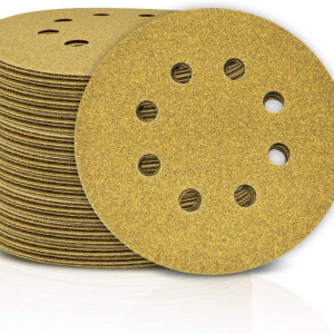 Set de 100 discuri pentru slefuirea lemnului SPEEDWOX, oxid de aluminiu, granulatie 100, galben, 12,5 cm