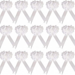 Set de 100 fundite cu arcuri pentru cadouri WELTOKE, polipropilena, alb, 12 x 7 cm - Img 1
