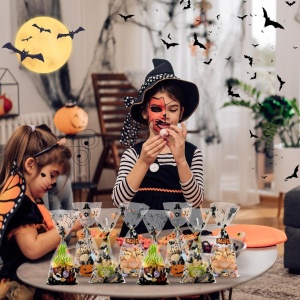 Set de 100 pungi pentru Halloween Tslbw, plastic, multicolor, 12,5 x 27,5 cm