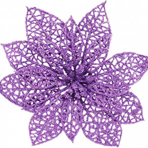 Set de 12 flori artificiale pentru bradul de Craciun Crazy Night, violet, plastic, 15 cm - Img 1