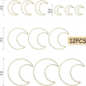 Set de 12 inele in forma de luna pentru mestesuguri Ropniik, metal, auriu, 5/10/15/20 cm - Img 7