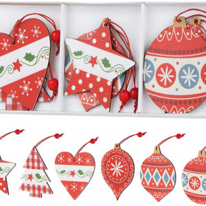 Set de 12 ornamente pentru brad Agoer, lemn, multicolor, 8-9 cm - Img 2