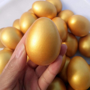 Set de 12 oua pentru Paste Jojofuny, lemn, auriu, 6 x 4,5 cm - Img 8