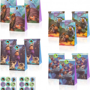 Set de 12 pungi cadou si 18 autocolante animate Yisscen, hartie, multicolor, 13 cm x 8 cm x 21,5 cm