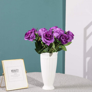 Set de 12 trandafiri artificiali Hawesome, matase/plastic, violet/verde, 52 x 7 cm - Img 5