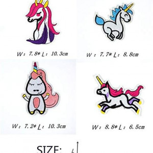 Set de 13 plasturi pentru imbracaminte Longsing, textil, model unicorn, multicolor, 6,5 - 8,8 cm 