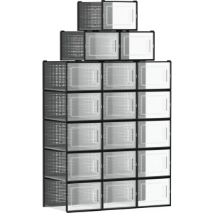 Set de 18 organizatoare pentru incaltaminte Songmics, polipropilena, transparent/negru, 25 x 35 x 18,5 cm, Resigilat, Grad A