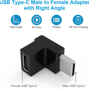 Set de 2 adaptoare USB cu unghi de 90 grade Juliyeh, negru, ABS, 13 x 13 mm