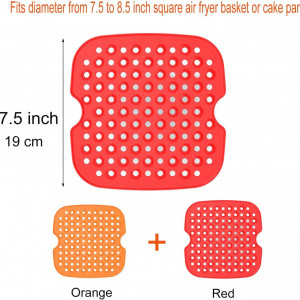 Set de 2 covorase pentru friteuza Tohilacle, silicon, rosu/portocaliu, 19 cm - Img 3