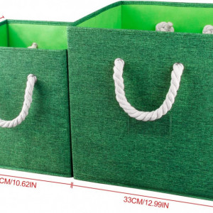 Set de 2 cuburi de depozitare QINGHEC, poliester/carton, verde, 33 x 33 x33 cm / 27 x 27 x 27 cm - Img 2