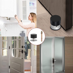 Set de 2 opritoare pentru usa SDHFSGN, otel inoxidabil/cauciuc, negru/argintiu, 4,5 x 4,5 cm / 6 cm - Img 2