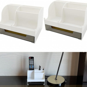Set de 2 organizatoare de birou JinPhon, PVC, alb, 16 x 11.5 x 10.7 cm - Img 2