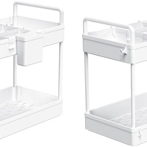 Set de 2 organizatoare pentru dulap Ronlap, plastic, alb, 39,1 x 22 x 35,5 cm