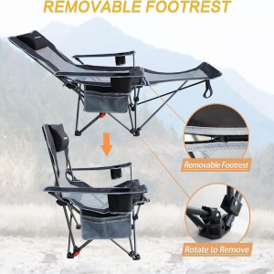 Set de 2 scaune de camping pliabil Keencamp, aluminiu/bumbac, gri/negru, 76 x 53 x 154 cm